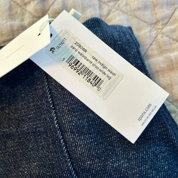 SPANX Raw Indigo Wash Zero waistband Crop Wide Leg Jeans NWT - Picture 4 of 4